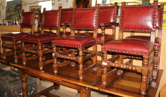 A set of 8 oak and leather Cromwellian style dining chairs